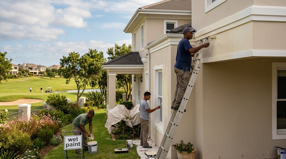 Professional estate painters painting a luxury golf estate home on the Kloof
