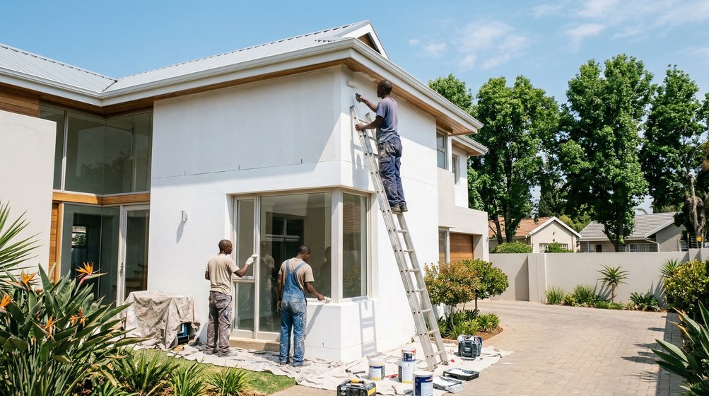 Professional exterior house painters in Kloof painting a modern home